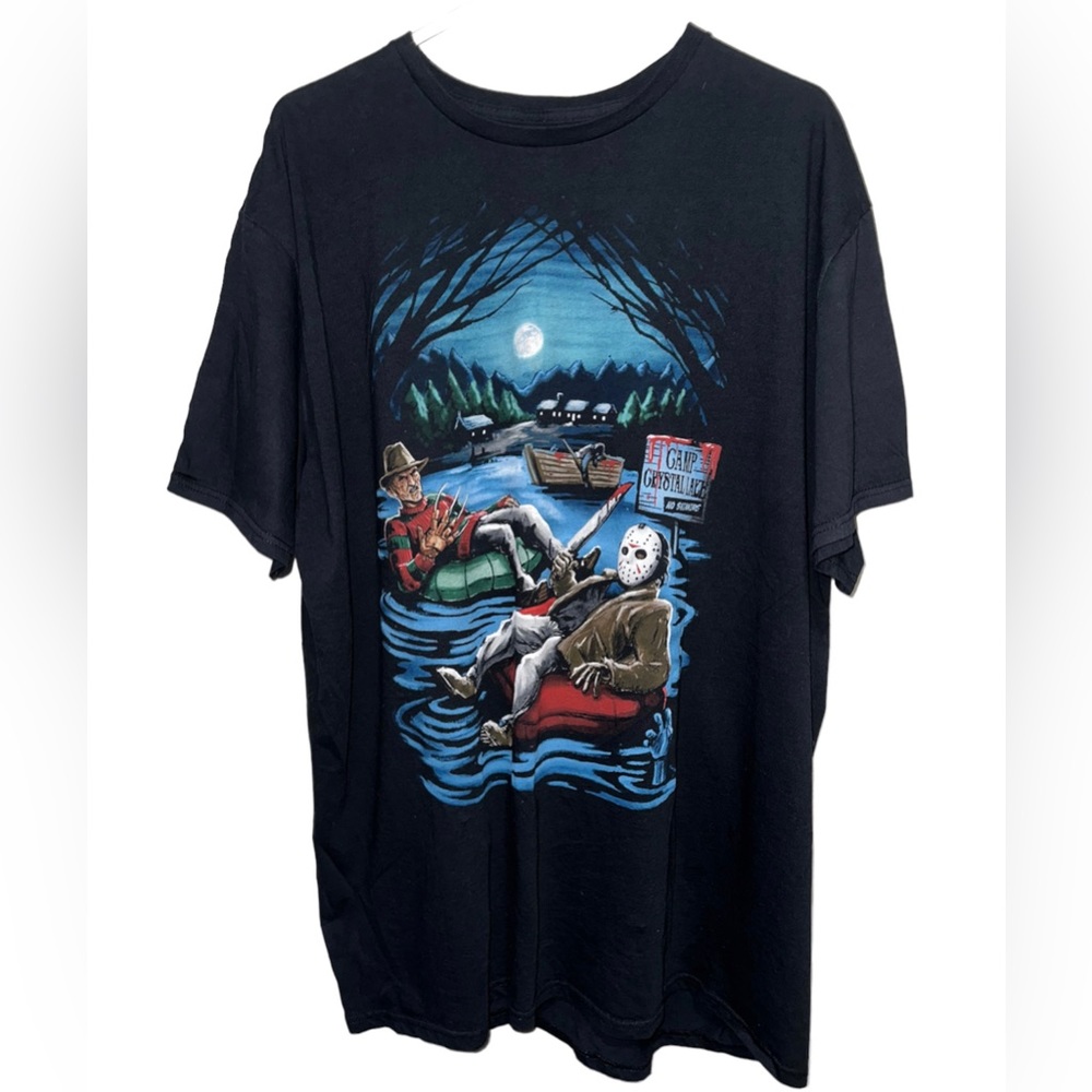 Black Halloween Graphic T-shirt 3XL, Freddy and Jason Short Sleeve Shirt